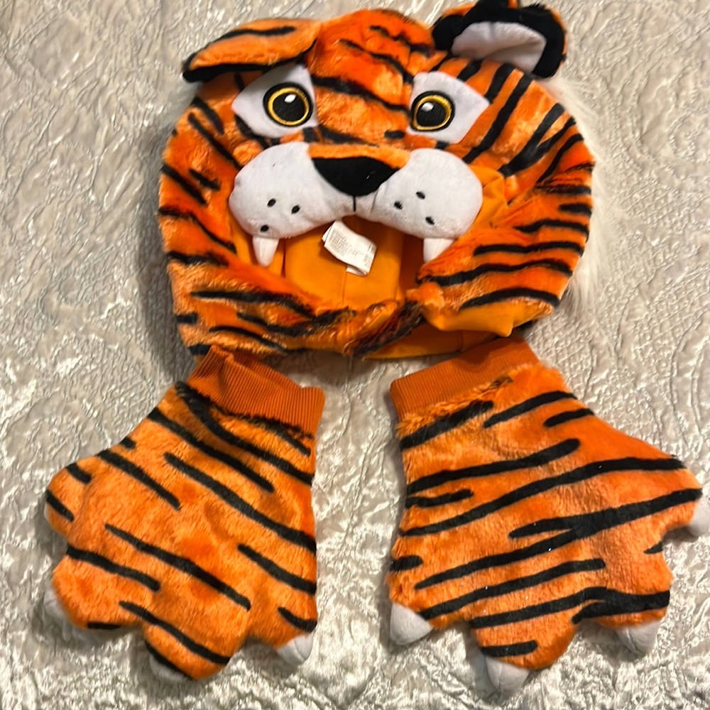 Costume tiger head piece and gloves